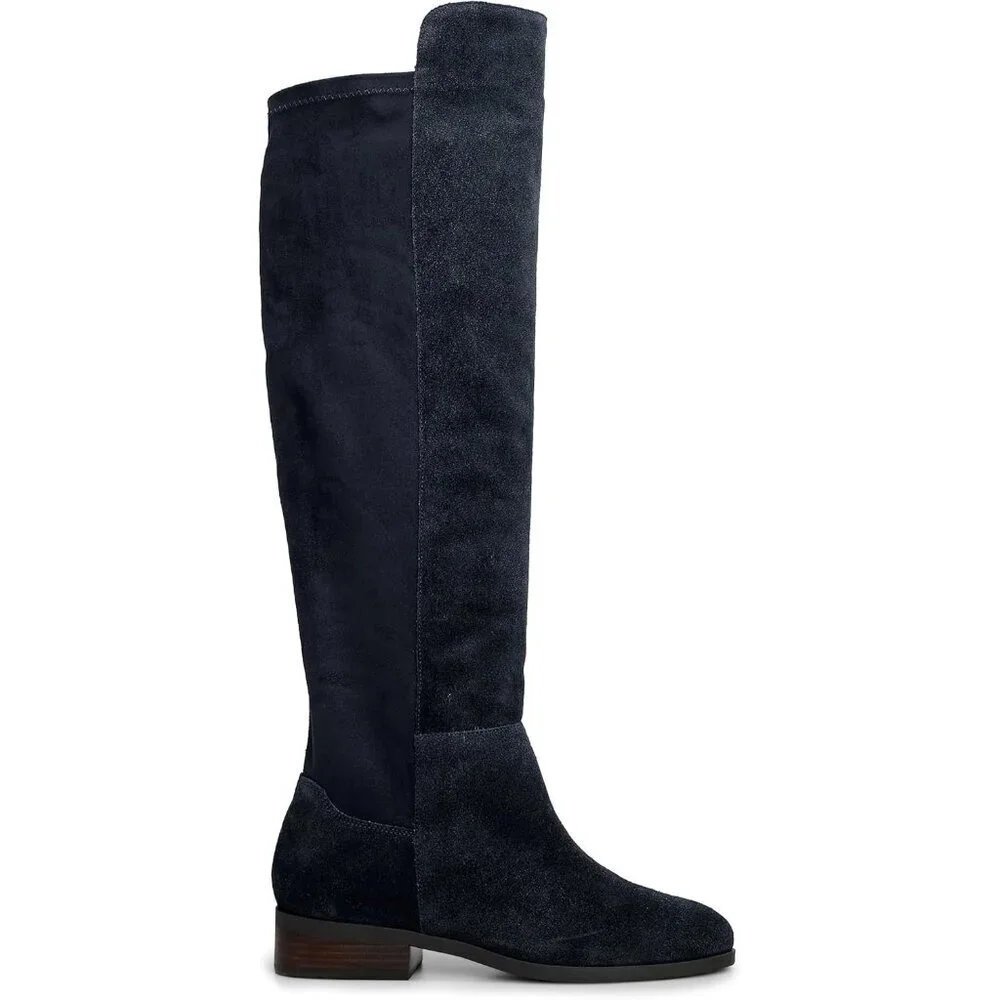 Women's Bright Blue Above the Knee Pointed Toe Low Heel Calypso Winter Long Boot